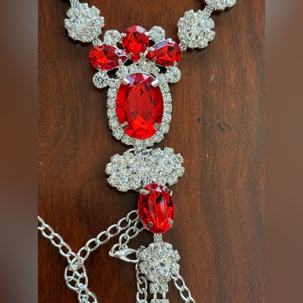 Red Rhinestone Thong Crystal Waist Bikini Body Chain Rhinestone G-String Chain - Picture 7 of 8